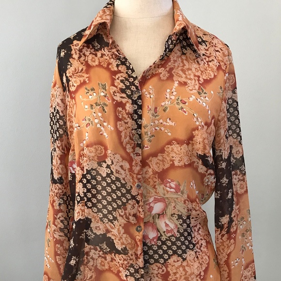 Vintage Asian Design Long Sleeve Blouse Medium - Picture 1 of 6